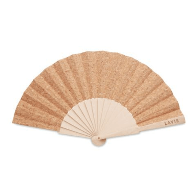 Wood hand fan with cork fabric