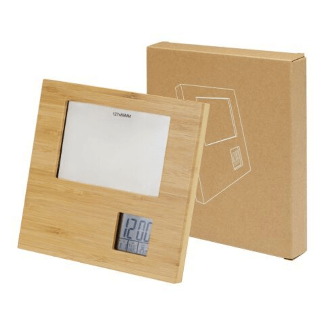 Sasa bamboo photo frame with weather station