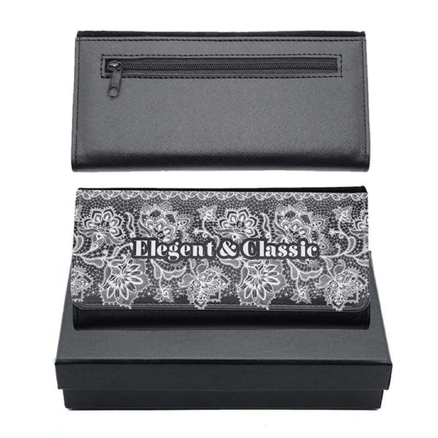 Large Leather Purse - Black + giftbox