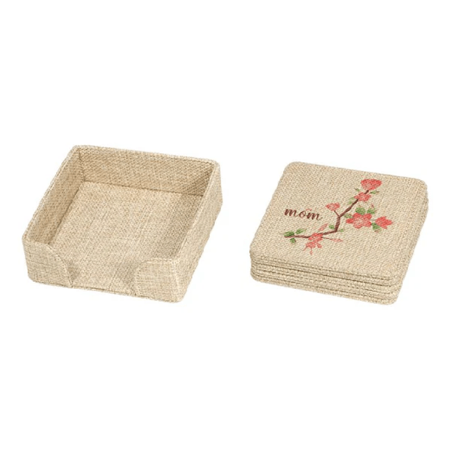 Burlap Coaster set and Holder