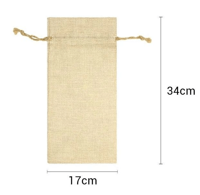 Faux Burlap Drawstring Bottle Bag - 17 x 34 cm