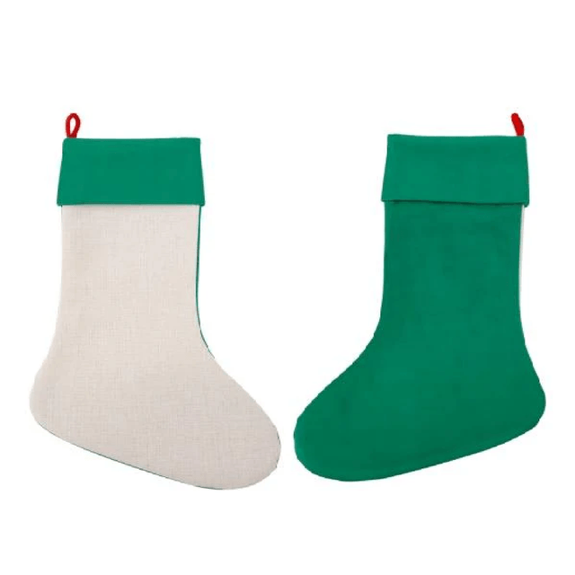 Linen Christmas Stocking Green - 30 x 45 cm