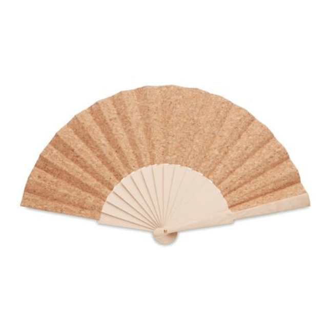 Wood hand fan with cork fabric