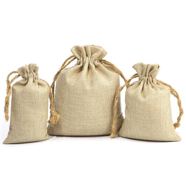 Faux Burlap Drawstring Bag