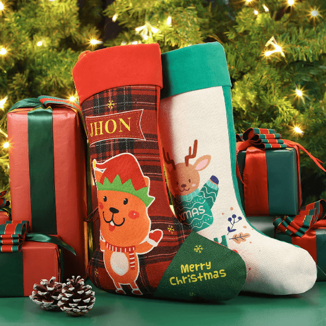 Linen Christmas Stocking Green - 30 x 45 cm