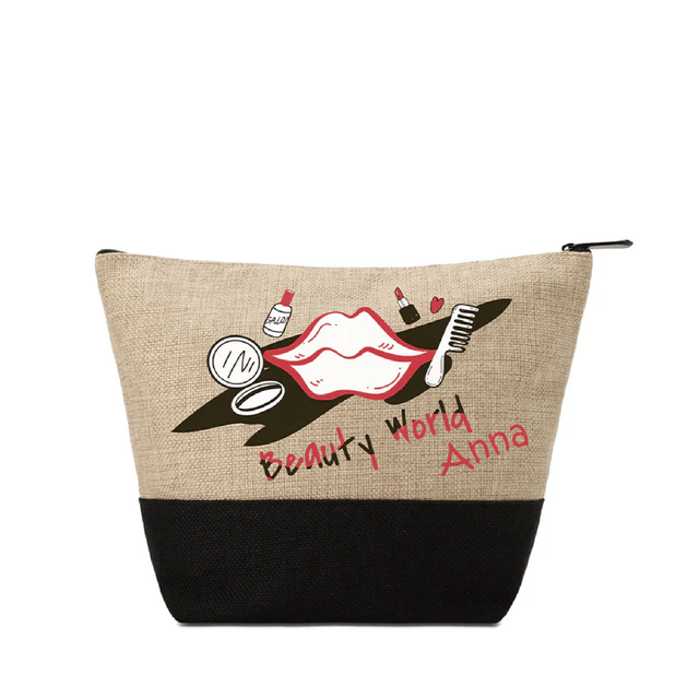 Linen Cosmetic Bag With Black Base