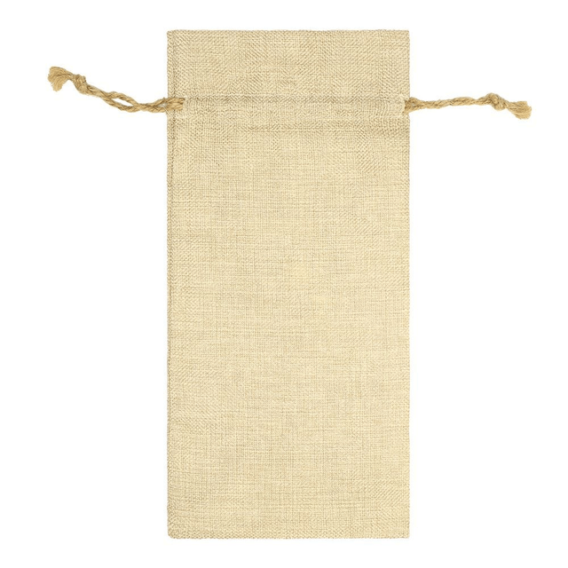 Faux Burlap Drawstring Bottle Bag - 17 x 34 cm