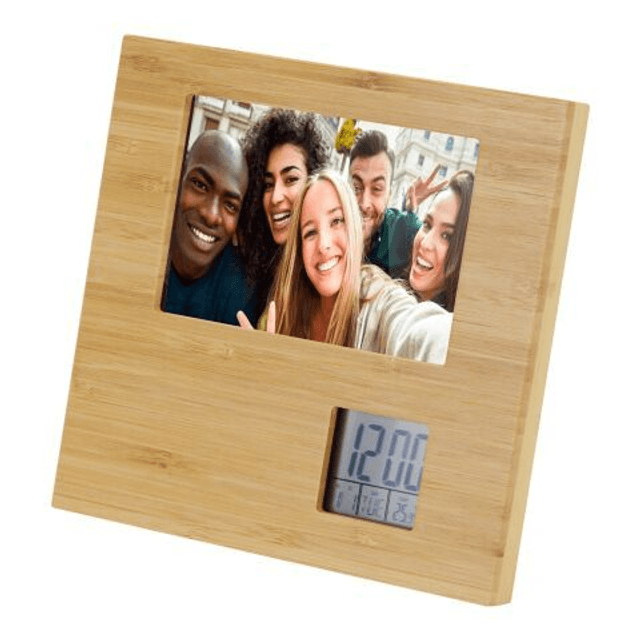 Sasa bamboo photo frame with weather station