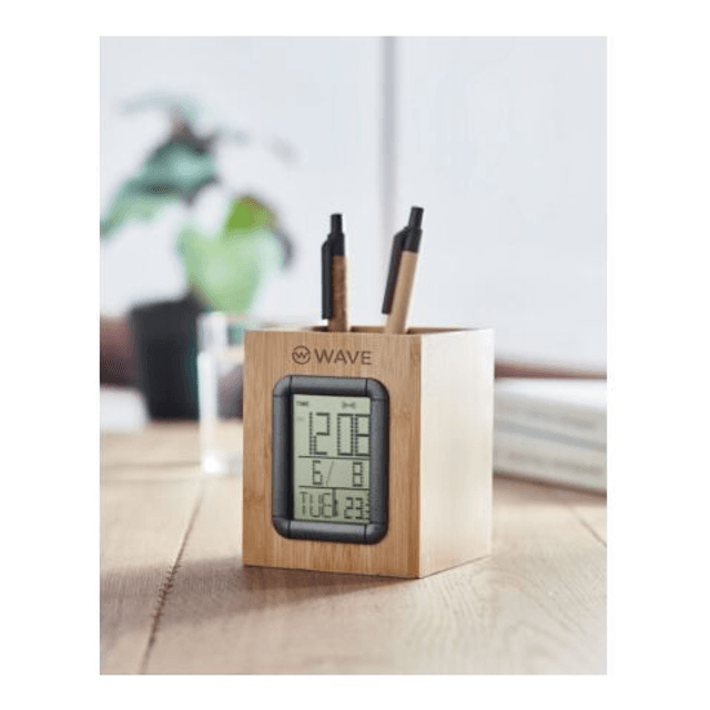 Bamboo penholder and LCD clock