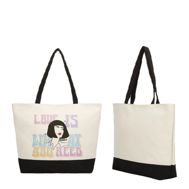 Linen Shopping Bag With Black Base