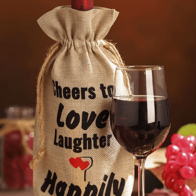 Faux Burlap Drawstring Bottle Bag - 17 x 34 cm