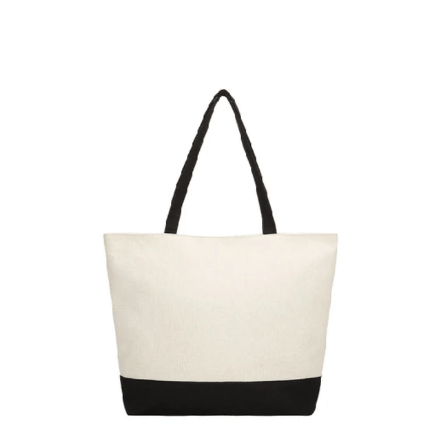 Linen Shopping Bag With Black Base