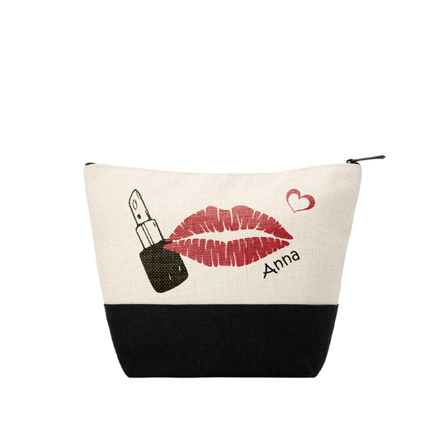 Linen Cosmetic Bag With Black Base