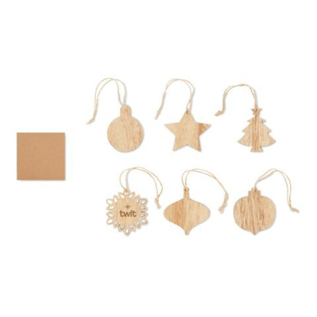 Set of wooden Xmas ornaments