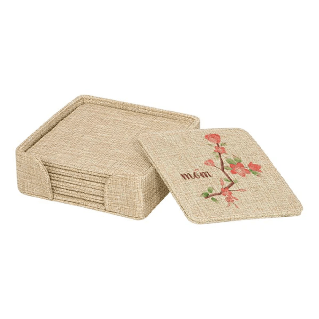 Burlap Coaster set and Holder