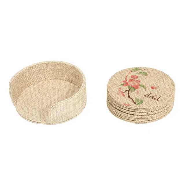 Burlap Coaster set and Holder