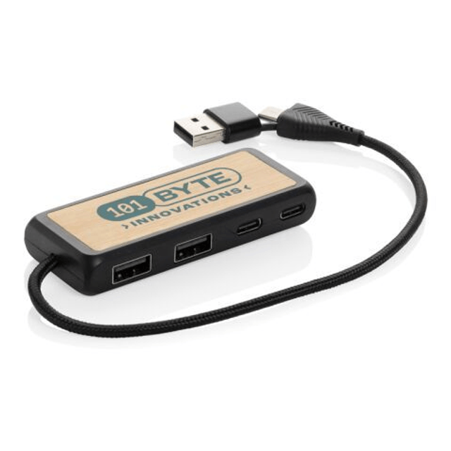 Link RCS recycled plastic and bamboo dual Input USB hub