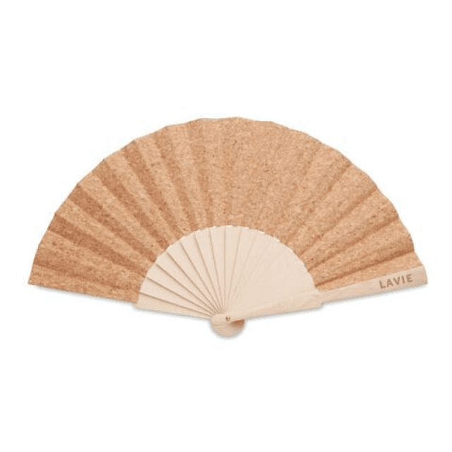 Wood hand fan with cork fabric