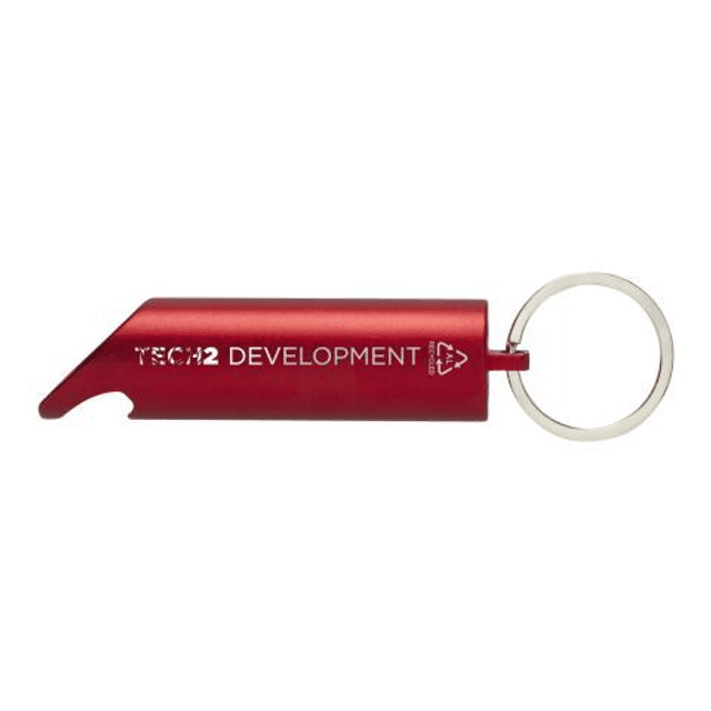 Flare recycled aluminium keychain with LED light and bottle opener