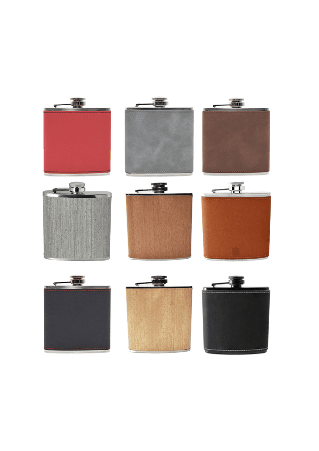 6oz PU Leather &amp; Wood Hip Flask